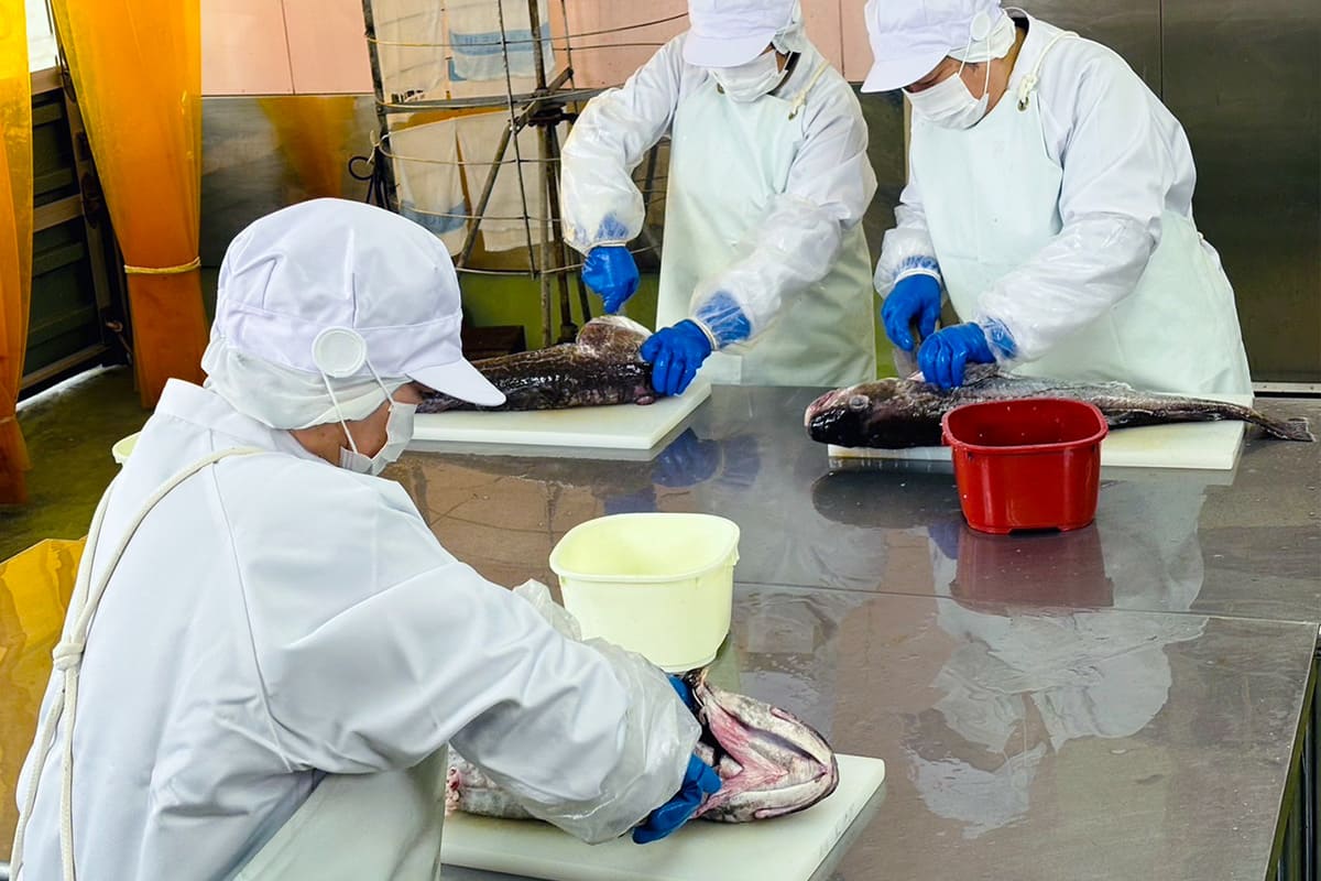 中泊さかなプロダクツ協議会メンバーの加工作業風景